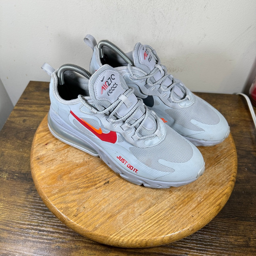 Nike Air Max 270 React Mens 8 Wolf Grey University Red CT2203-002 Just Do It